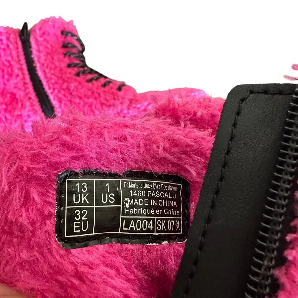 Junior 1460 Pascal Tinsel Fur Lace Up Boots in Pink, Size 1 US